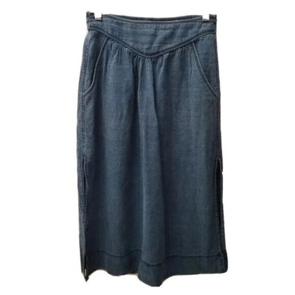 Aritzia Wilfred Gabrielle Chambray Denim Lyocell Linen Midi Skirt Side Slits XXS - Picture 3 of 12
